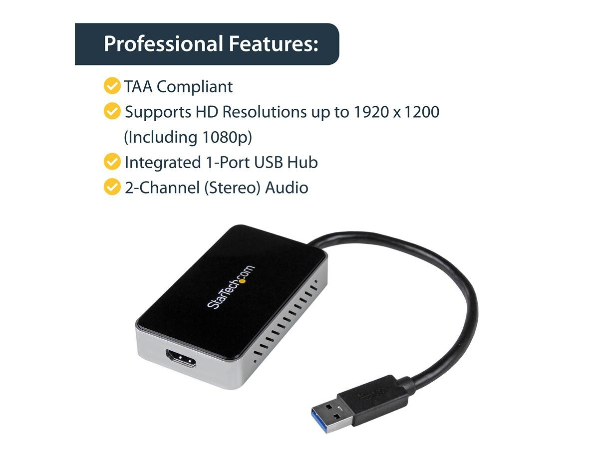 StarTech.com USB 3.0 to HDMI & DVI Adapter with 1x USB Port - External Video & Graphics Card Adapter - Dual Monitor Hub - Supports Windows (USB32HDEH) - docking station - USB 3.0 - HDMI - TAA Compliant