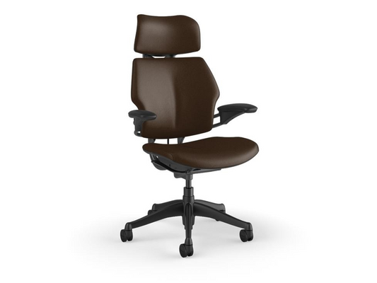 FREEDOM TASK CHAIR WITH HEADREST, GRAPHITE FRAME AND HEIGHT-ADJUSTABLE ARMS - CANYON/COFFEE TICINO LEATHER