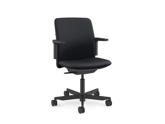 PATH TASK CHAIR WITH BLACK FRAME WITH BLACK TRIM AND FIXED ARMS - SOFT BLACK FORMSENSE ECO KNIT TEXTILE