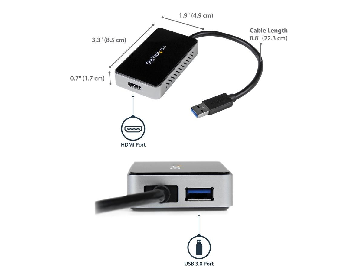 StarTech.com USB 3.0 to HDMI & DVI Adapter with 1x USB Port - External Video & Graphics Card Adapter - Dual Monitor Hub - Supports Windows (USB32HDEH) - docking station - USB 3.0 - HDMI - TAA Compliant